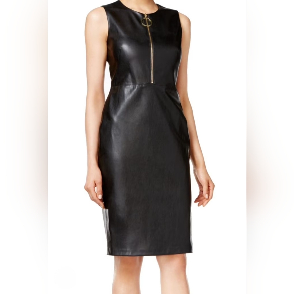 Ashro Black Faux Leather Midi Dress